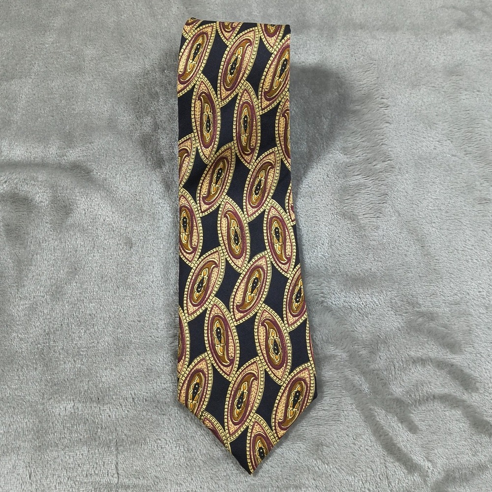 Vintage Liberty Of London Neck‎ Tie Black Yellow Paisley Silk 55x3.5 Luxury